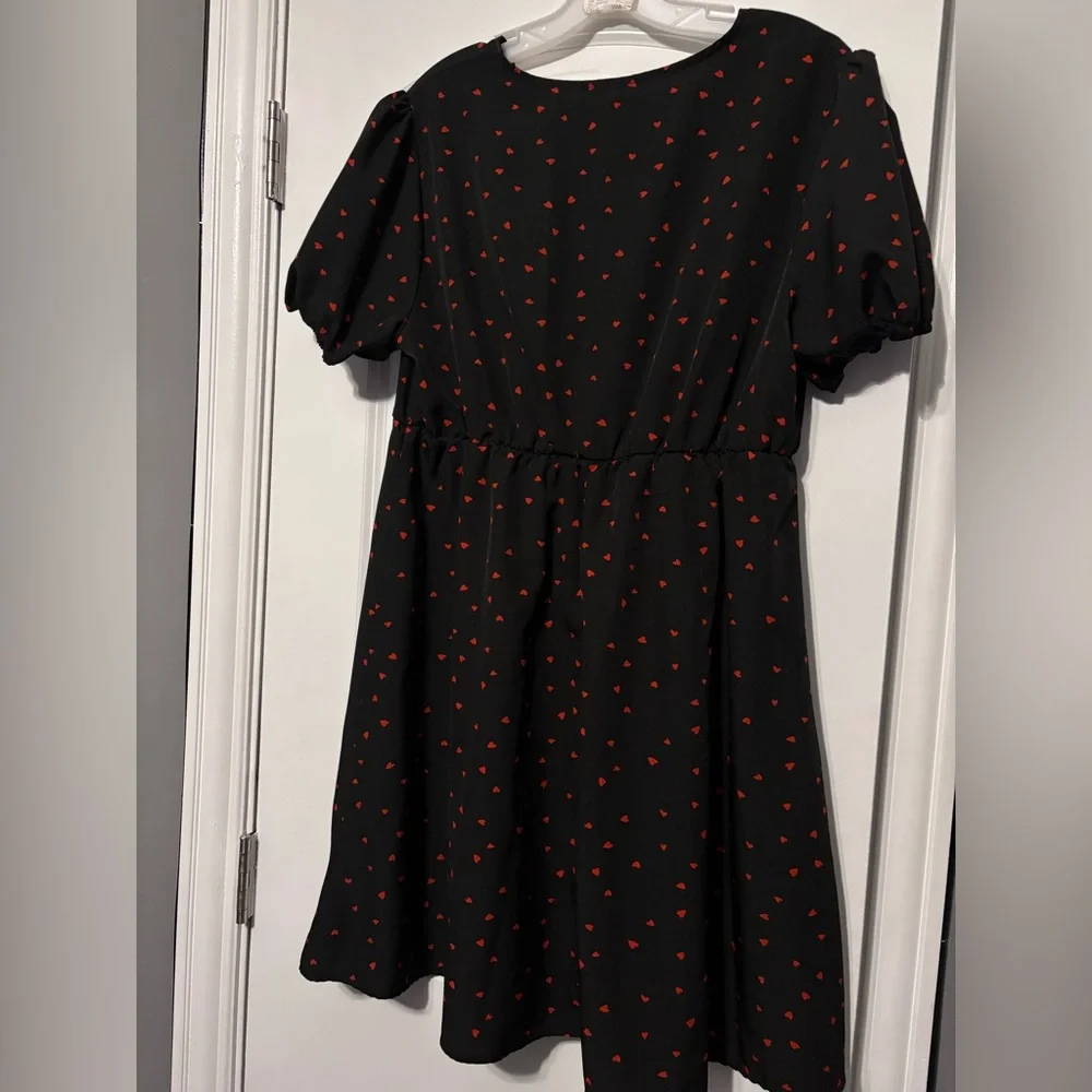 Black Red Heart Mini Dress Cottagecore Valentine Coquette 0XL - Picture 5 of 5